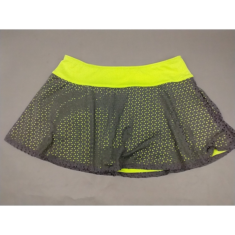 Slazenger Golf Skort Womens Large Neon Yellow Grey Laser Cut Perforated Athletic